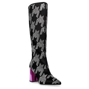 Betsey Johnson Naomi Black Silver Rhinestone Knee High Boots 6.5 New In Box